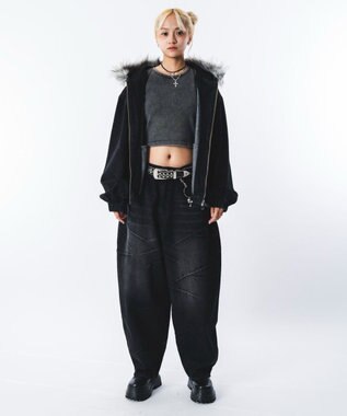 WEGO 【ユニセックス着用ITEM】ファーフードスラッシュデニムブルゾン デニムブラックソノタ