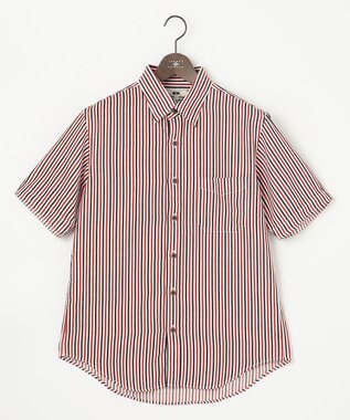 JOSEPH ABBOUD 【イージーケア】ストライプ 半袖シャツ レッド系1