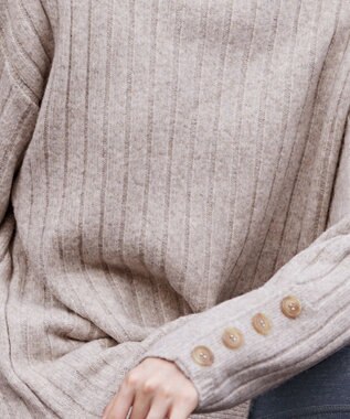 Tiaclasse L 【洗える】袖ボタンメランジニットチュニック グレージュ