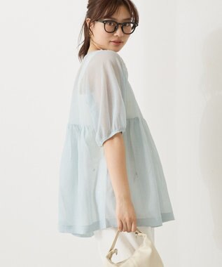 AMERICAN HOLIC シアーパフスリーブニットプルオーバー Light Blue