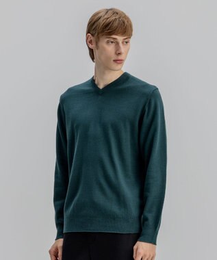 JOSEPH HOMME 【WEB・一部店舗限定】ウールコットンプレーン　Vネックニット ピーコックグリーン系