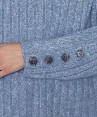 Tiaclasse L 【洗える】袖ボタンメランジニットチュニック ブルー