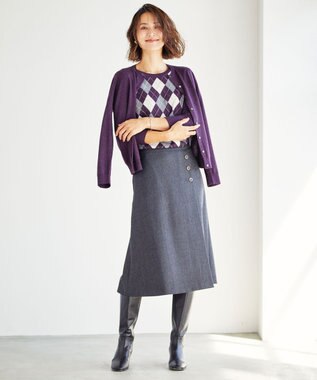 J.PRESS LADIES 【洗える】アーガイルツイン ニット パープル系