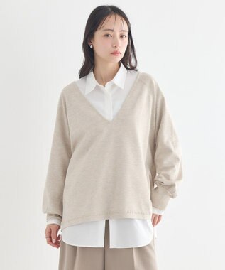 earth music&ecology ディープＶネックプルオーバー Beige