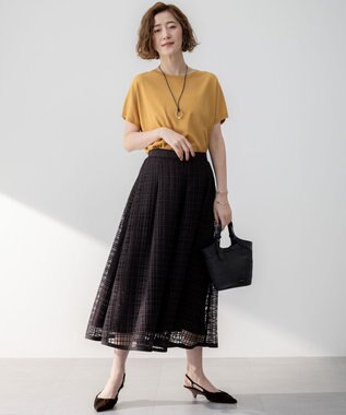 23区 【洗える】Broche チェックレース スカート ダークブラウン系