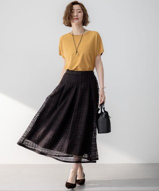 23区 【洗える】Broche チェックレース スカート ダークブラウン系