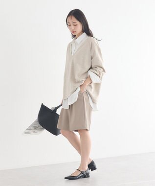 earth music&ecology ディープＶネックプルオーバー Beige