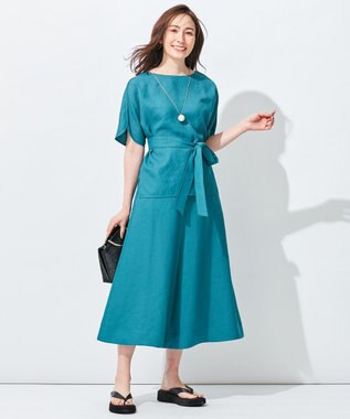 自由区 【接触冷感/セットアップ着用可】トリアセテートツイル フレアスカート ピーコックグリーン系