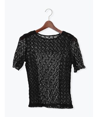 Te chichi パッチワークレース5分袖トップス ブラック