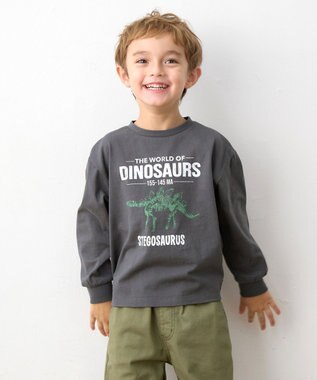 ANY KIDS 恐竜プリント 長袖Tシャツ チャコール