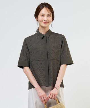 J.PRESS LADIES S 【一枚で着映え】エンブロイダリー ボクシーシャツ