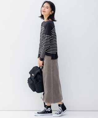 23区 【洗える】Armor-lux スムース ボーダー クロップド カットソー ブラック×ベージュボーダー