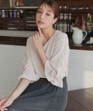 Tiaclasse 【洗える】リボンフレアスリーブブラウス アイボリー