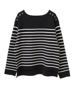 YECCA VECCA ミラノリブ金釦ニット Border Navy