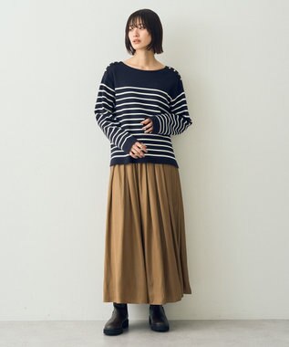 YECCA VECCA ミラノリブ金釦ニット Border Navy