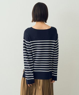 YECCA VECCA ミラノリブ金釦ニット Border Navy