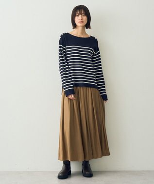 YECCA VECCA ミラノリブ金釦ニット Border Navy