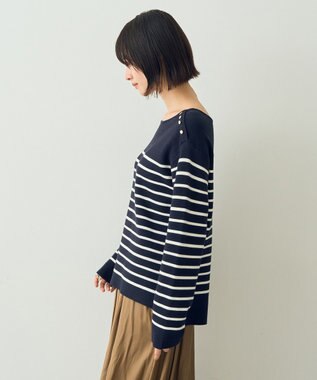 YECCA VECCA ミラノリブ金釦ニット Border Navy