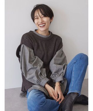 AMERICAN HOLIC ＳＥＴ　ボリュームスリーブシャツ＋ニットベスト Glen Check