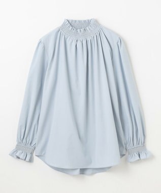 ANY フリルネックブラウス サックス