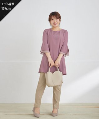 Tiaclasse L 【洗える】ストレッチサイドラインパンツ ベージュ