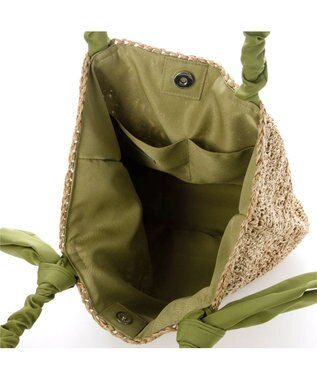 UNBILLION カシュカシュ cachecache / 下がりリボン柄編みトート カゴバッグ グリーン