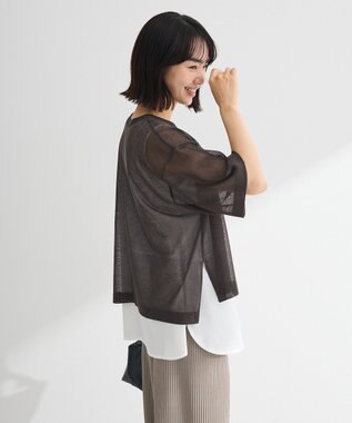 Green Parks アソートロゴ半袖シアーニットプルオーバー Charcoal Gray