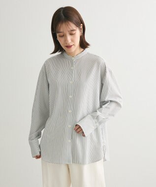 Green Parks バンドカラーストライプシャツ Stripe Black