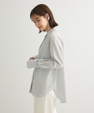 Green Parks バンドカラーストライプシャツ Stripe Black