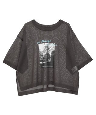 Green Parks アソートロゴ半袖シアーニットプルオーバー Charcoal Gray