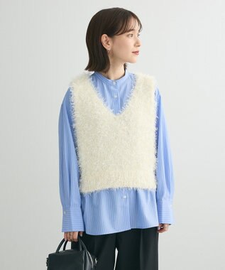 Green Parks バンドカラーストライプシャツ Stripe Blue