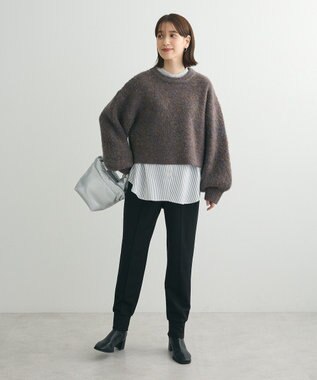 Green Parks バンドカラーストライプシャツ Stripe Black