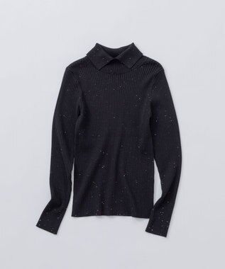 組曲 【前後着用・手洗い可】ELENAスパンコール襟デザイン ニット ブラック系