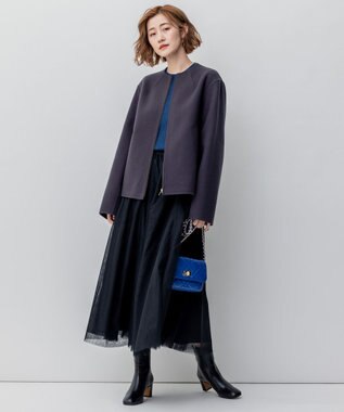 23区 【洗える】ウーステッドウール リブ ニット ダルブルー系