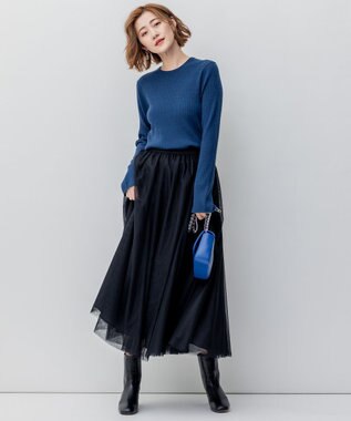 23区 【洗える】ウーステッドウール リブ ニット ダルブルー系