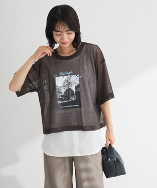 Green Parks アソートロゴ半袖シアーニットプルオーバー Charcoal Gray