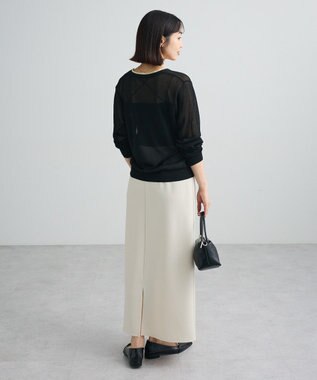 Green Parks 配色ラインシアーコンパクトカーデ Black