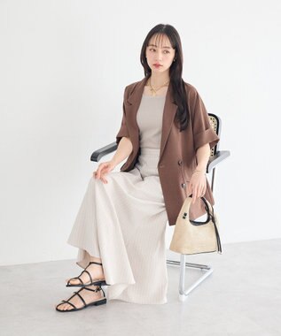 earth music&ecology 【セットアップ対応】キリカエフレアスカート Stripe Ivory