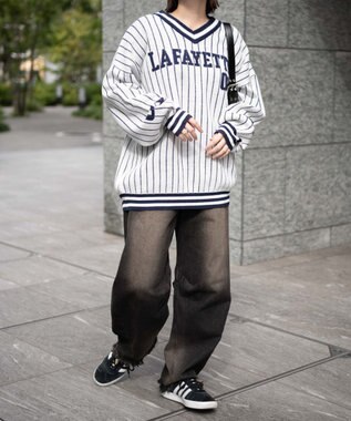 WEGO ベースボールグラフィックプルオーバーニット ホワイト