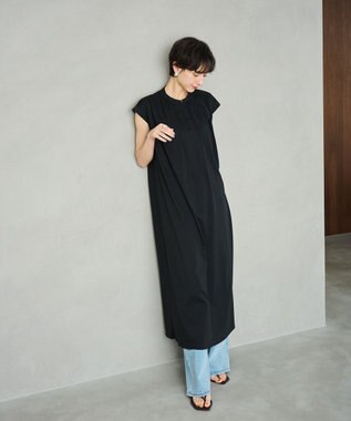 #Newans 【乾燥機可能/接触冷感】ヨークギャザーロングワンピース ブラック