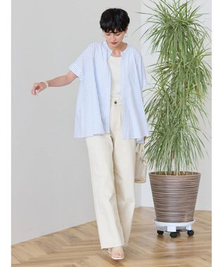 AMERICAN HOLIC 接触冷感フレンチスリーブ切り替えフレアブラウス Stripe Ivory