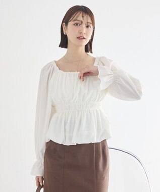 earth music&ecology バルーンヘムブラウス Off White