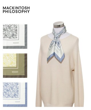 MOONBAT MACKINTOSH PHILOSOPHY(マッキントッシュ フィロソフィー）シルクスカーフ ボタニカル 68×68㎝ 日本製 スカイブルー