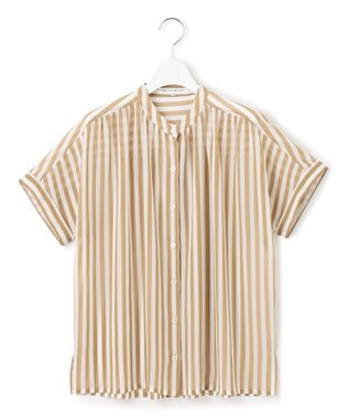 23区 L 【WEB&一部店舗限定/洗える】ストライププリント シフォン ブラウス キャメル系