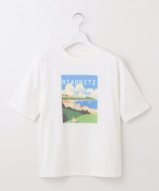 自由区 【洗える】VINTAGE PHOTO Tシャツ オフ×ブルー系