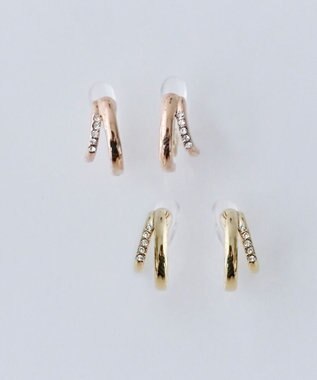 Phoebe 【金属アレルギー対応】【痛くないシリーズ】ストレートシャインクリスタルループフィットイヤリング　シャンパンゴールド シャンパンゴールド