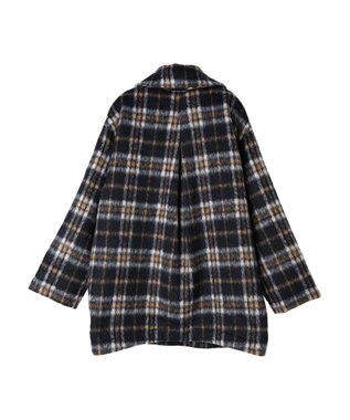 AMERICAN HOLIC チェックコクーンミディコート Check Navy