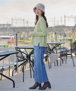 Tiaclasse L 【洗える】Vネックリブ編みニット ミント