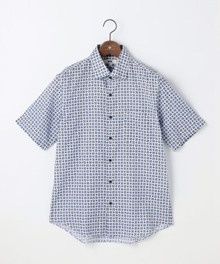 JOSEPH ABBOUD 【キングサイズ・綿100％・JAPANファブリック】パナマボイルプリント 半袖シャツ ネイビー系5