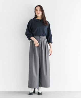 #Newans 【セレモニーにも/洗濯機可】ランタンスリーブブラウス ネイビー